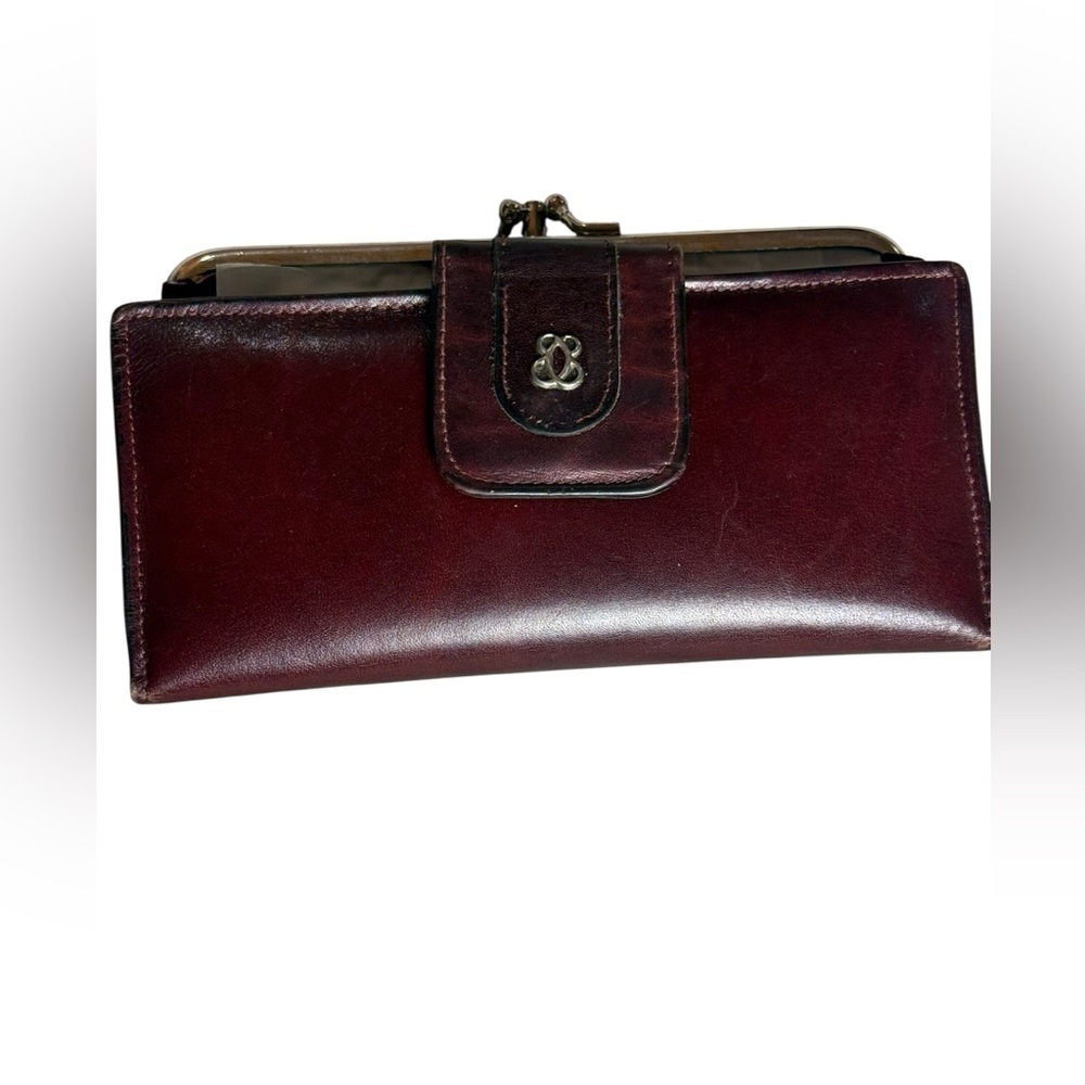 Vintage Di Lido Burgundy Glove Cowhide Leather Kiss Lock Clutch Wallet Checkbook